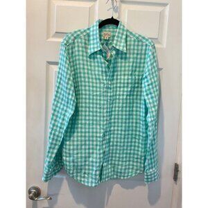J.Crew Men's Linen Gingham Aqua Shirt Sz L NWOT#